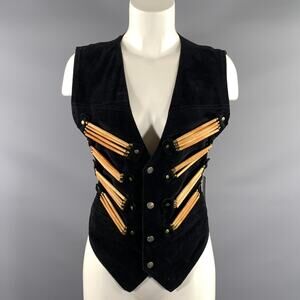 PARAGRAFF Size S Black Leather Suede Vintage Vest Indoor